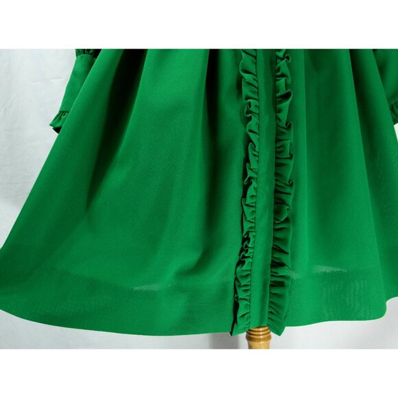 Vintage Les Wilk Collared Belted Ruffle Midi Secretary Geek Dress Green 1960s M - Picture 4 of 11